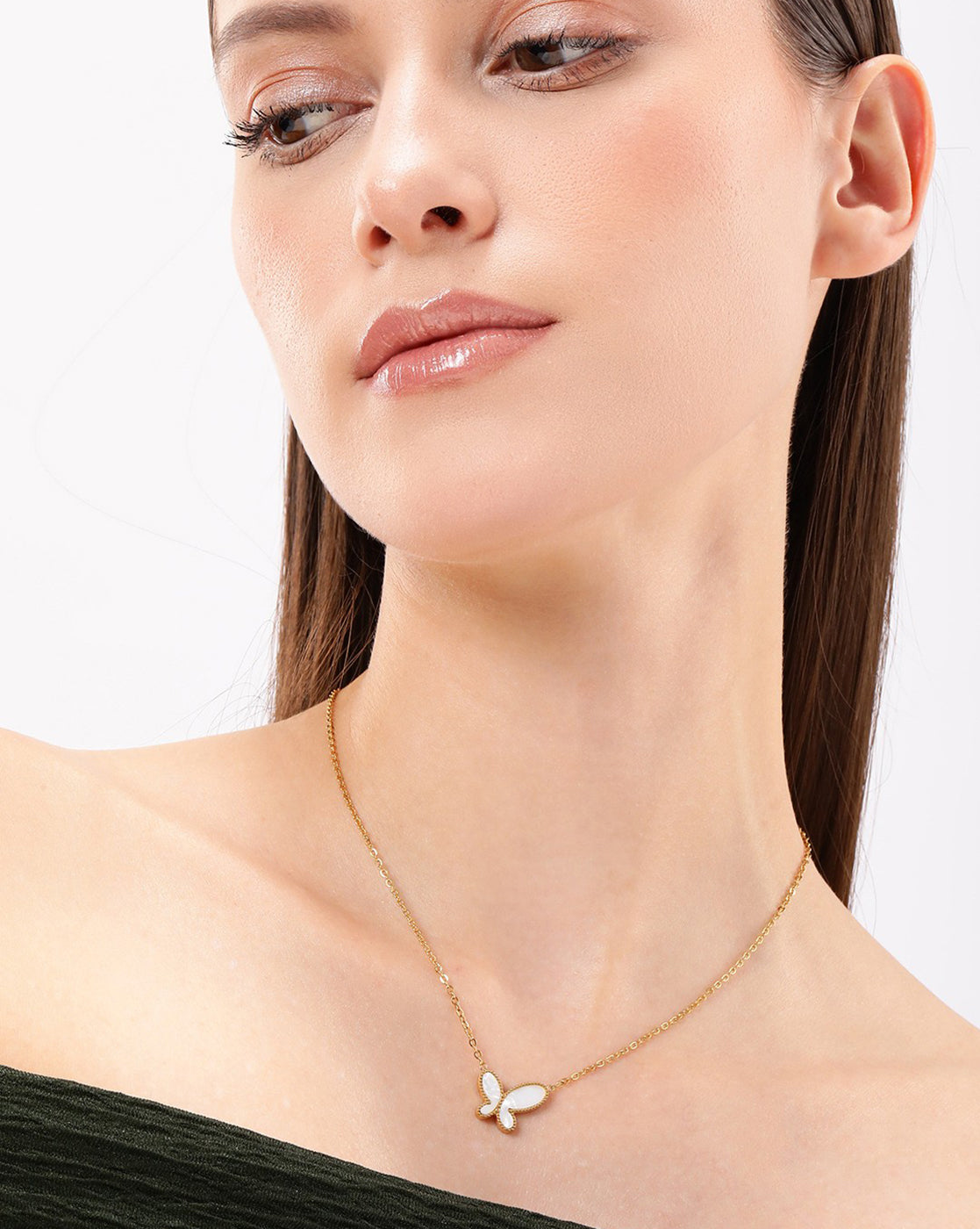 18kt Gold Plated Stainless Steel Shell Butterfly Necklace