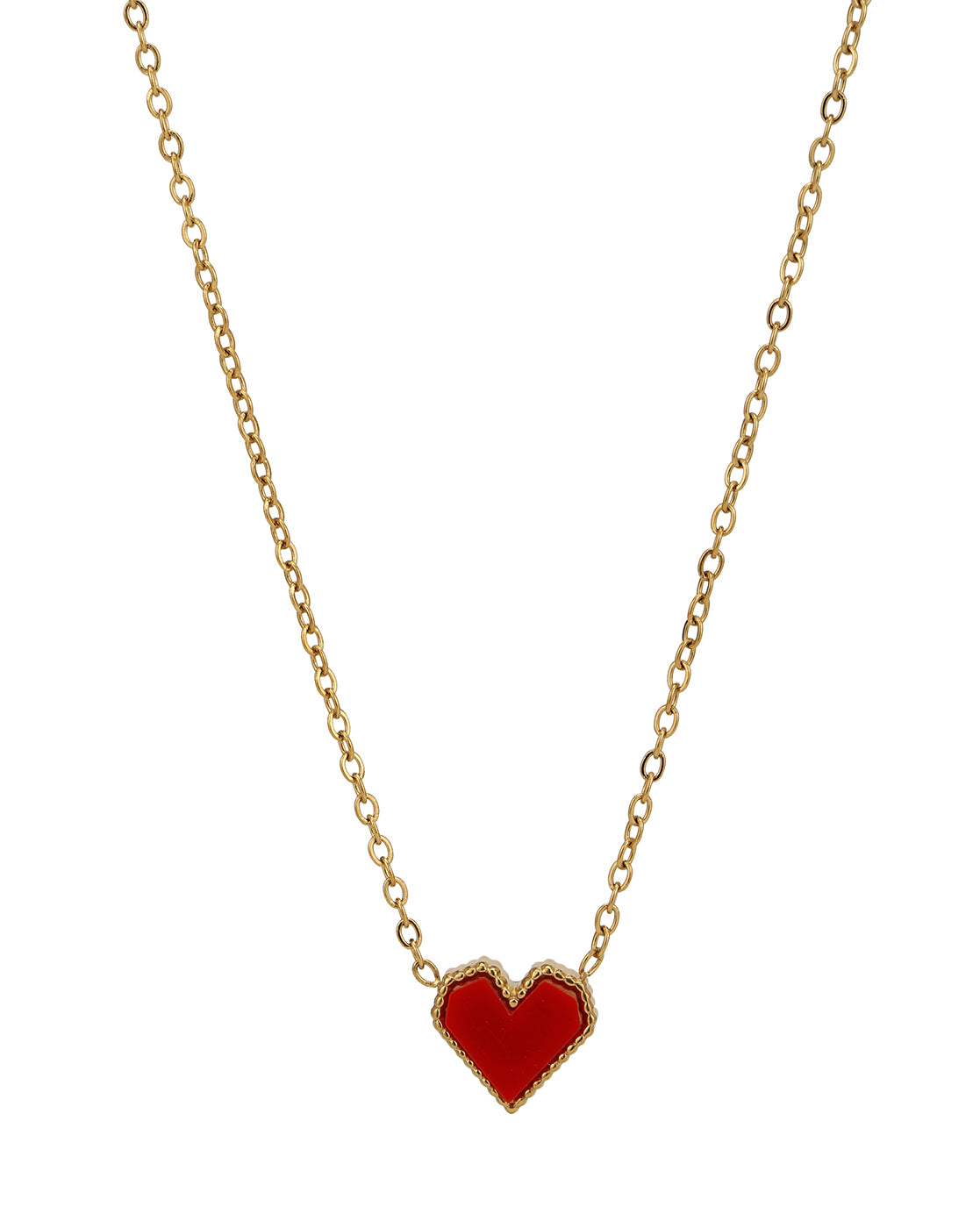 18kt Gold Plated Stainless Steel Red Heart Enamel Necklace