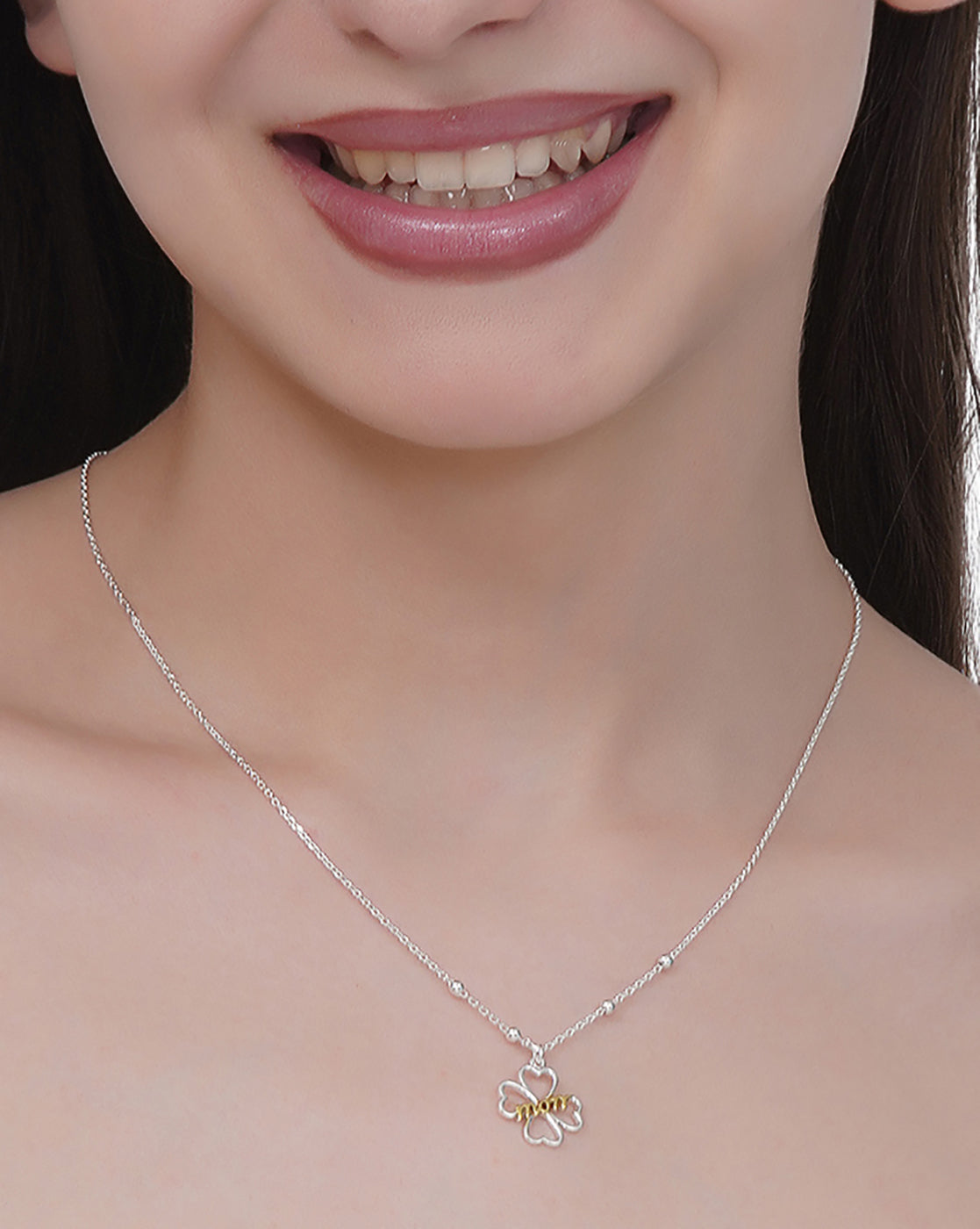 18kt Gold and Rhodium Plated Floral Pendant and Chain