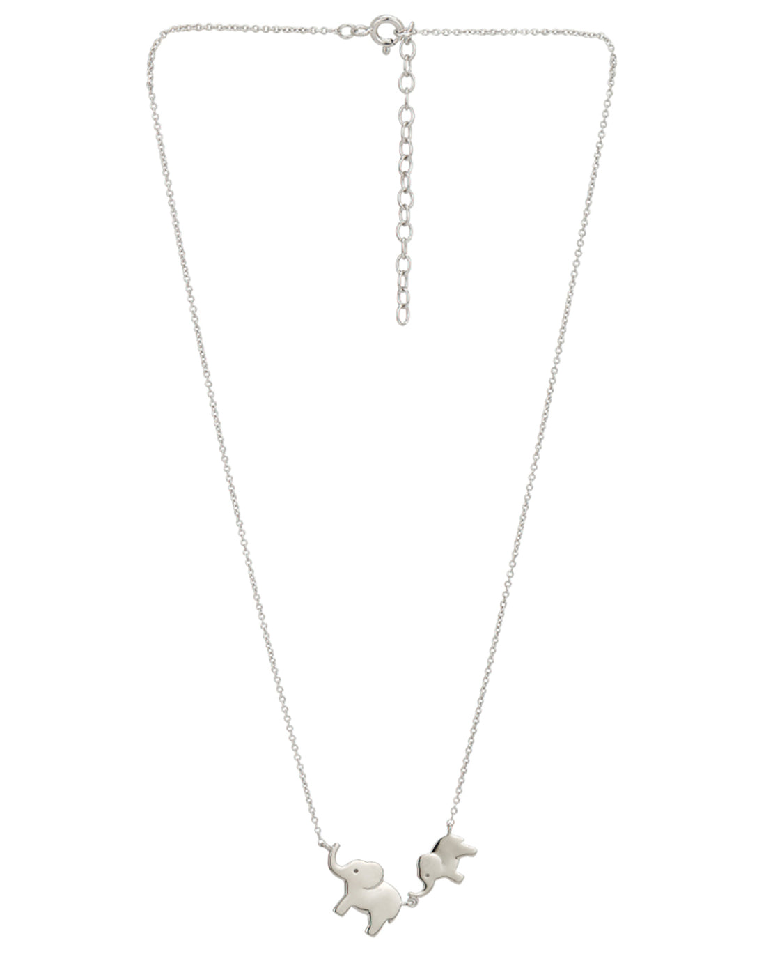 Rhodium Plated Mom & Baby Elephant Necklace