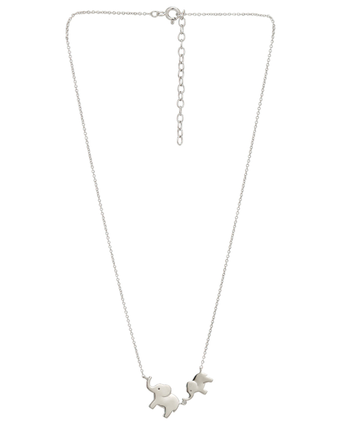 Rhodium Plated Mom & Baby Elephant Necklace