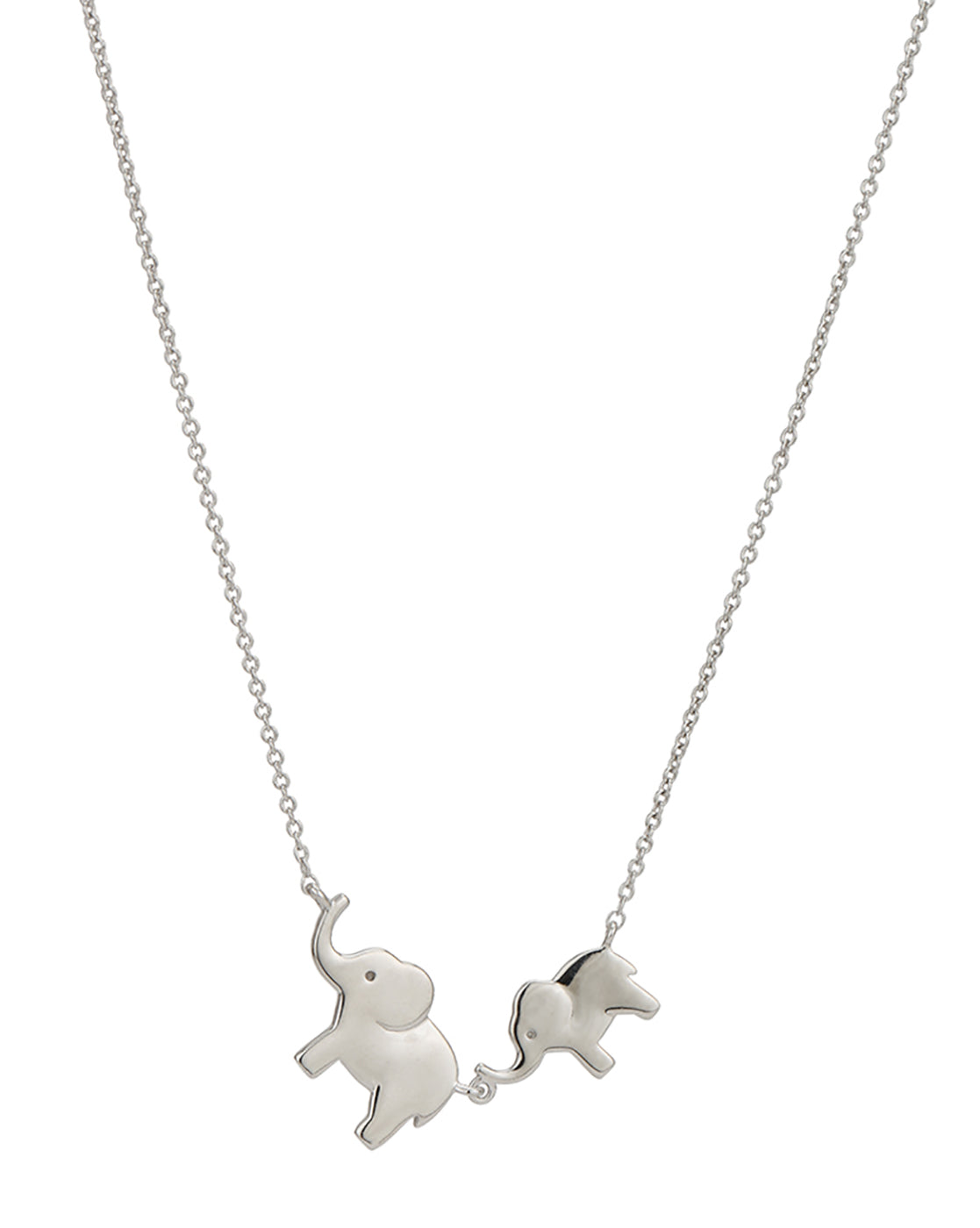Rhodium Plated Mom & Baby Elephant Necklace