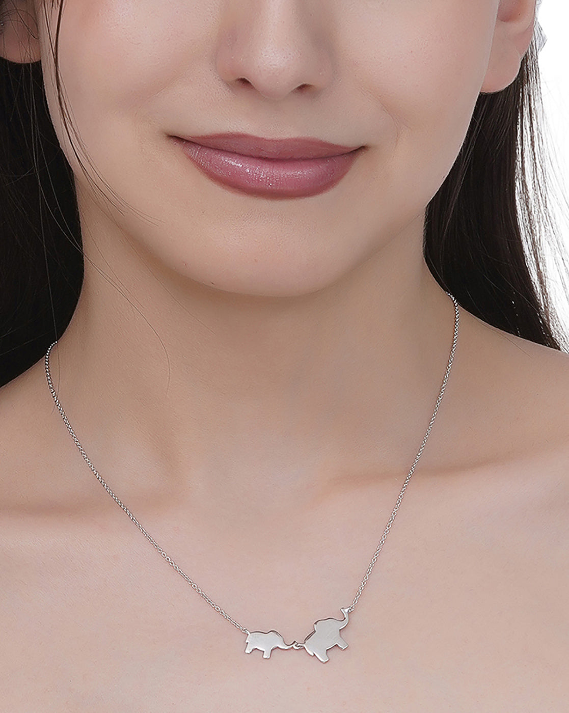 Rhodium Plated Mom & Baby Elephant Necklace