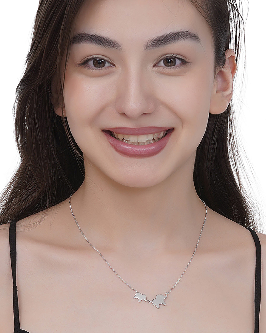 Rhodium Plated Mom & Baby Elephant Necklace