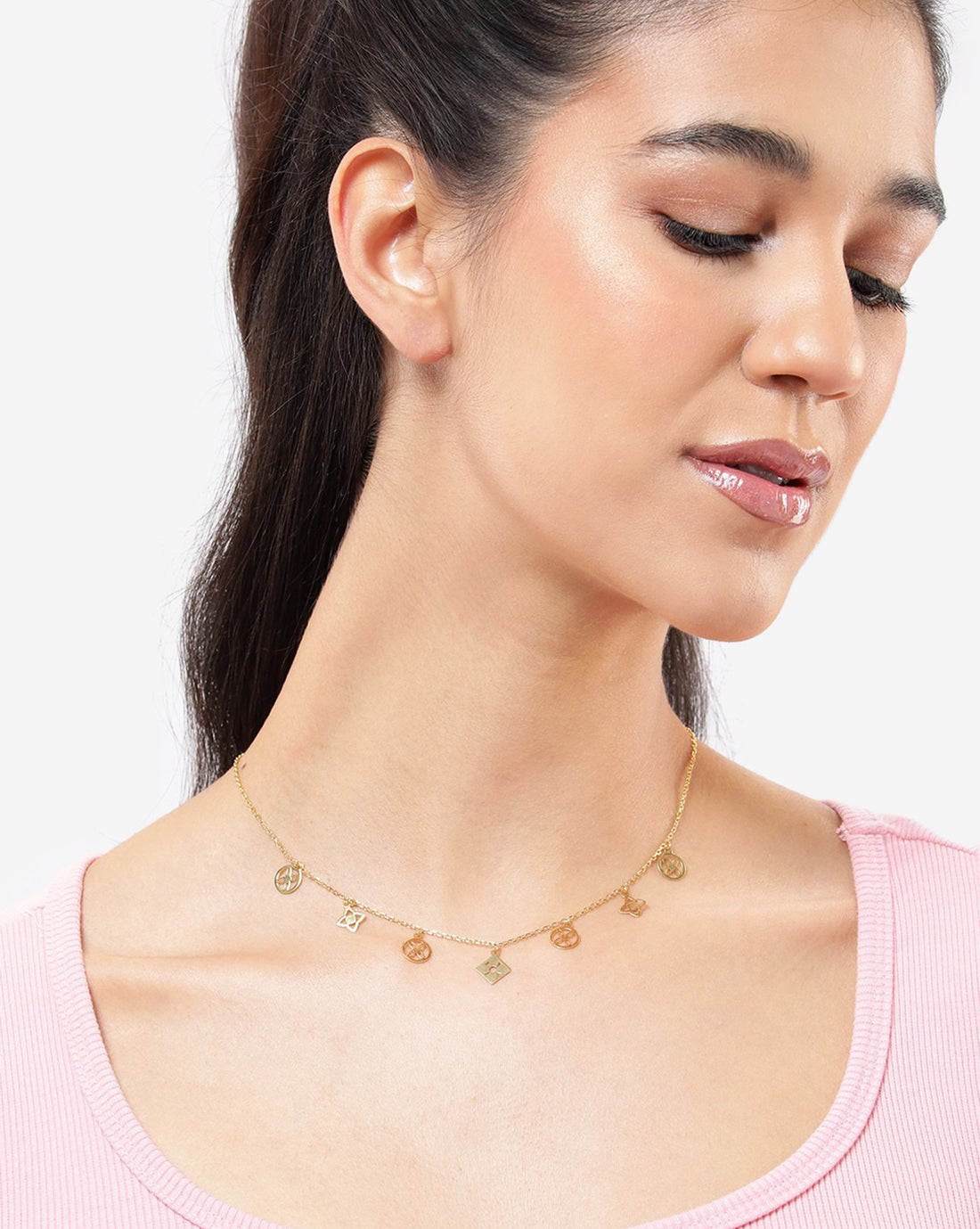 18kt Gold Plated Multiple Charm Fancy Necklace