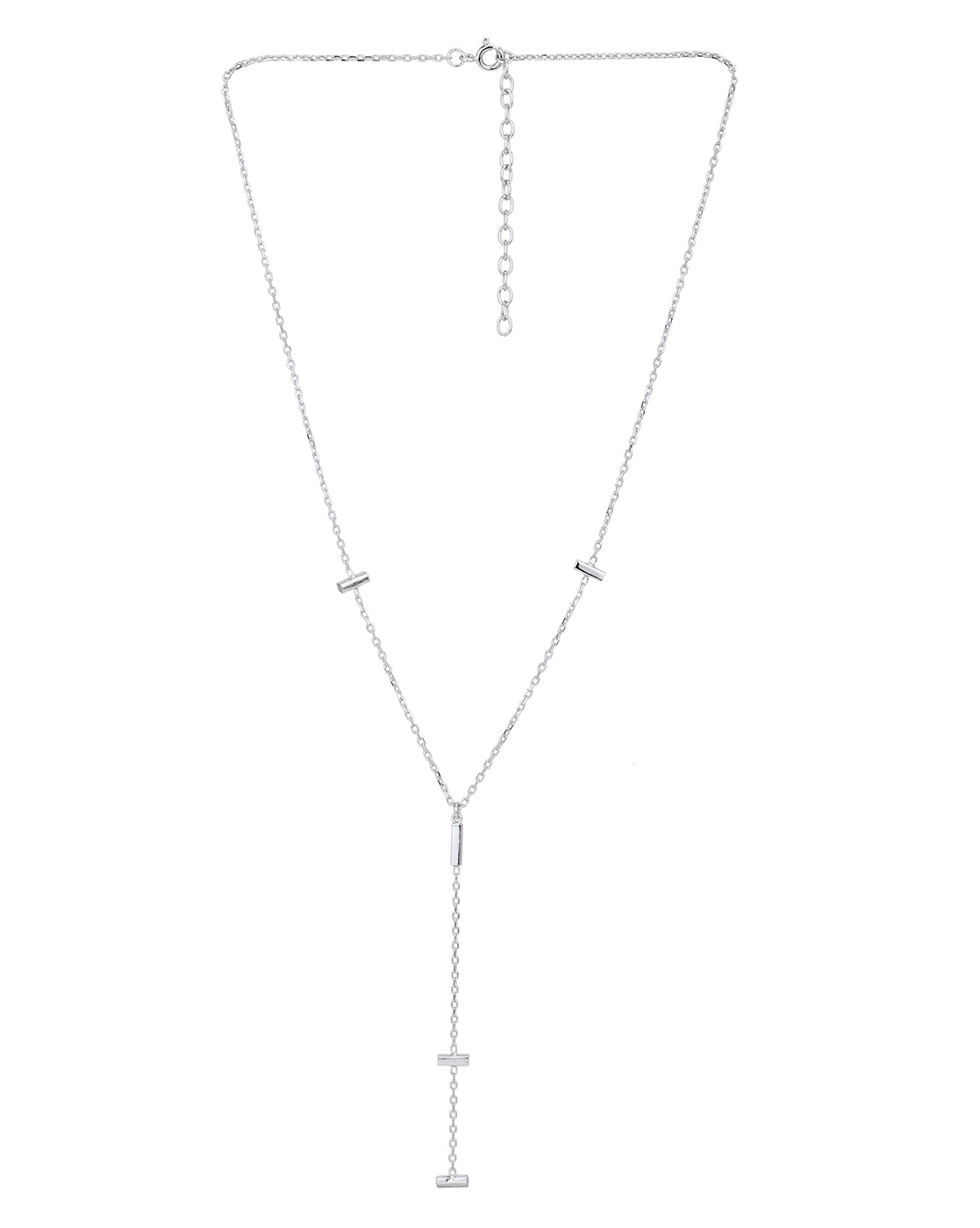 Rhodium Plated and Dangling Bar Lariat Necklace