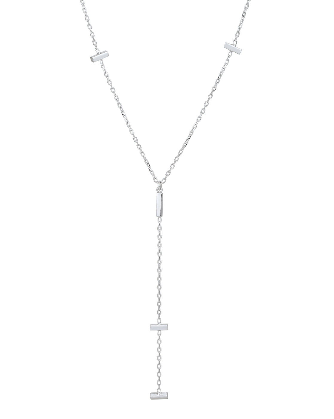 Rhodium Plated and Dangling Bar Lariat Necklace