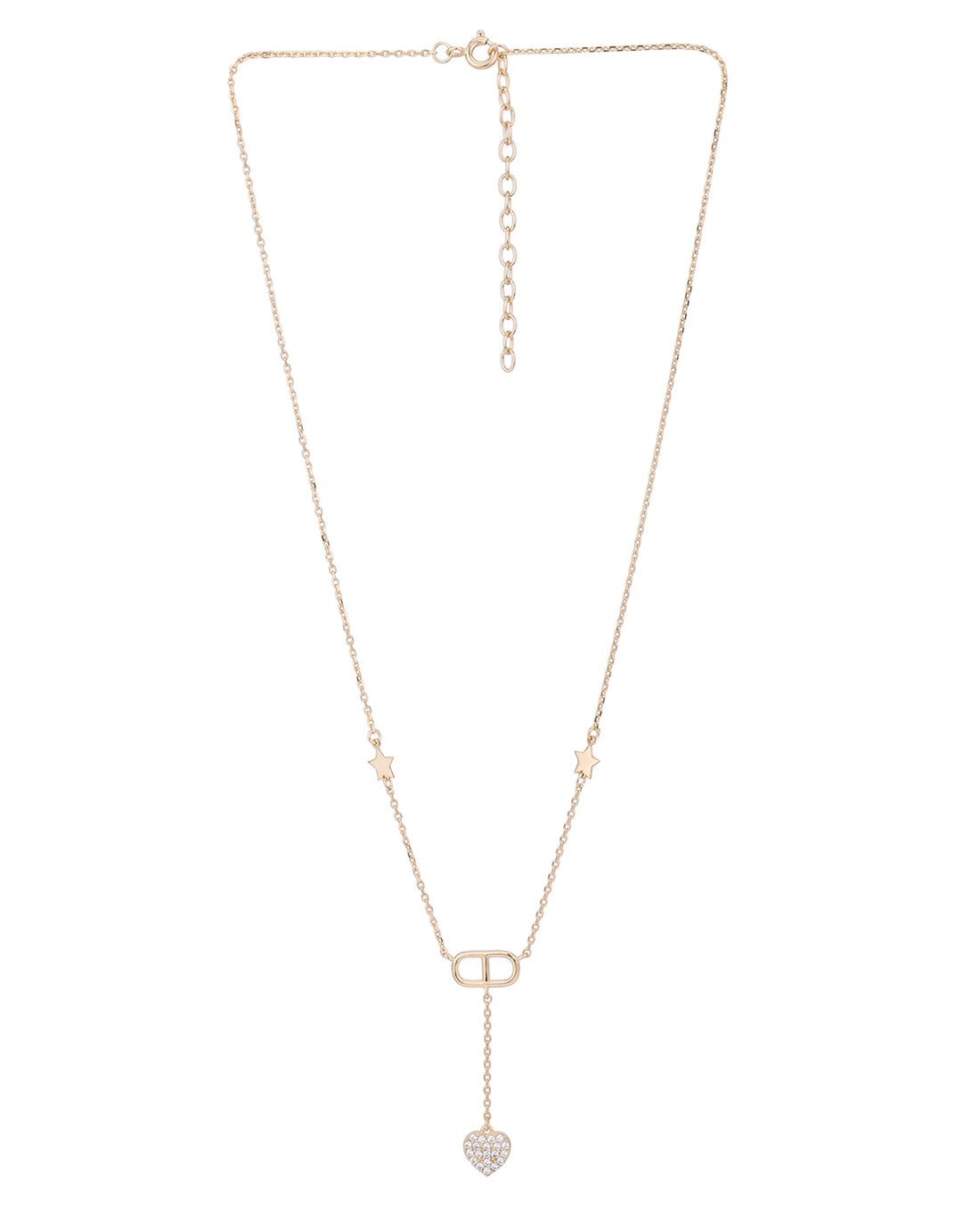 18kt Rose Gold Plated Star Charm CZ Heart Lariat Necklace