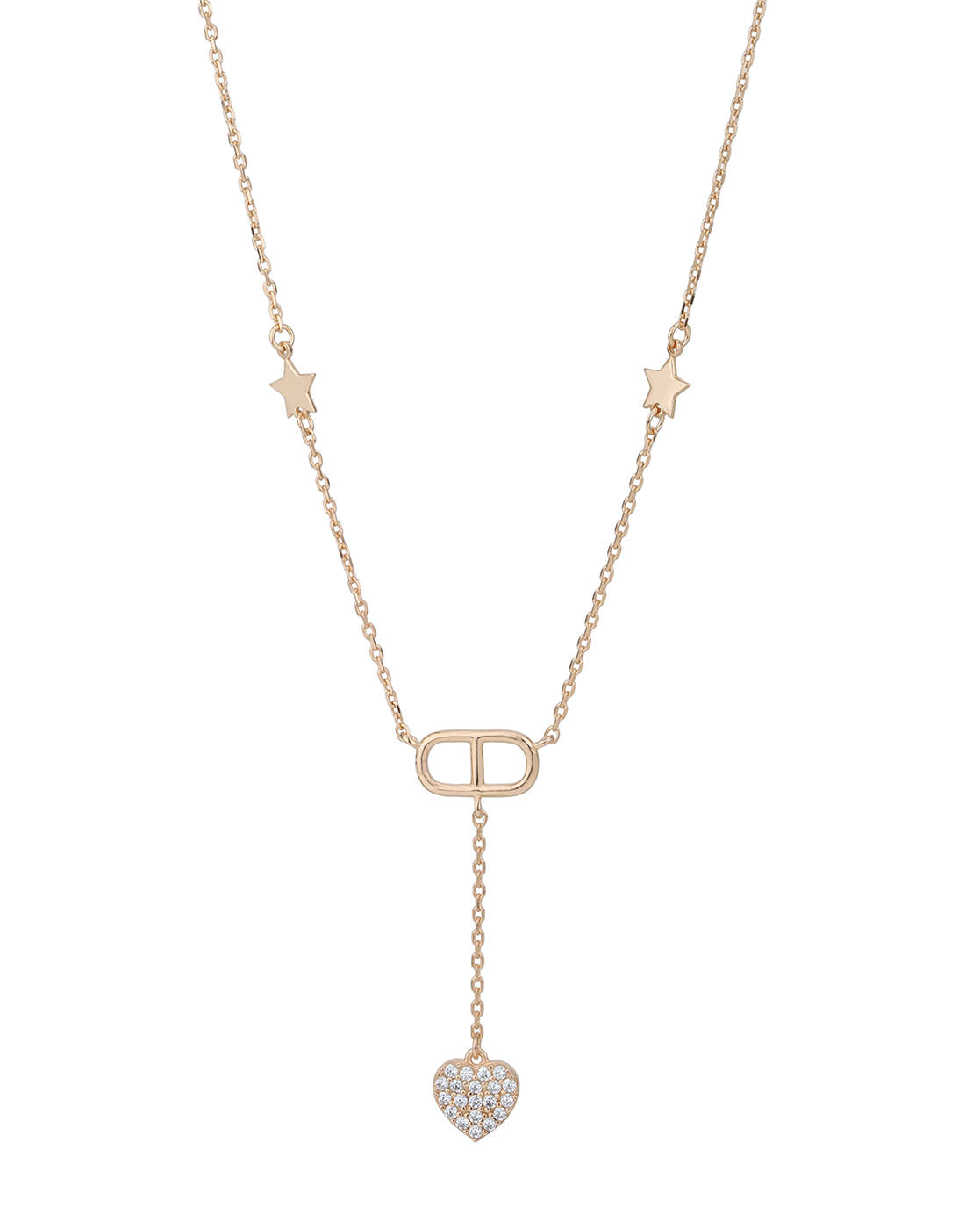 18kt Rose Gold Plated Star Charm CZ Heart Lariat Necklace