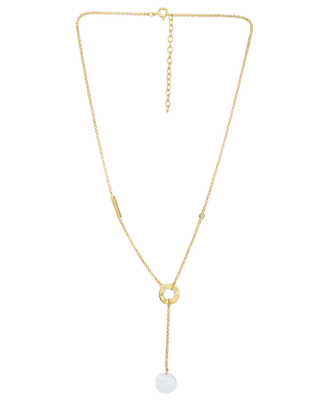 18kt Gold Plated CZ Dangling Shell Lariat Necklace