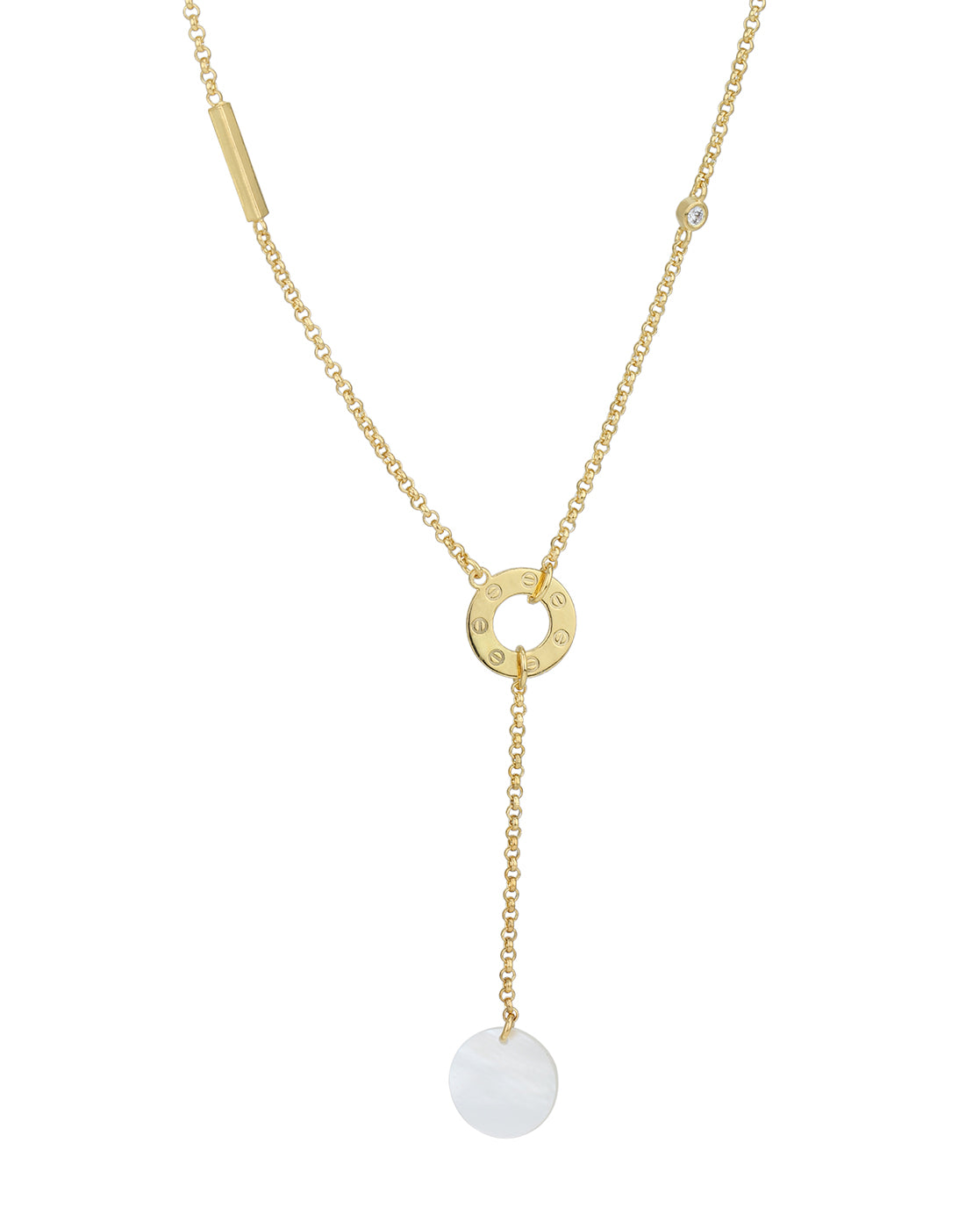 18kt Gold Plated CZ Dangling Shell Lariat Necklace