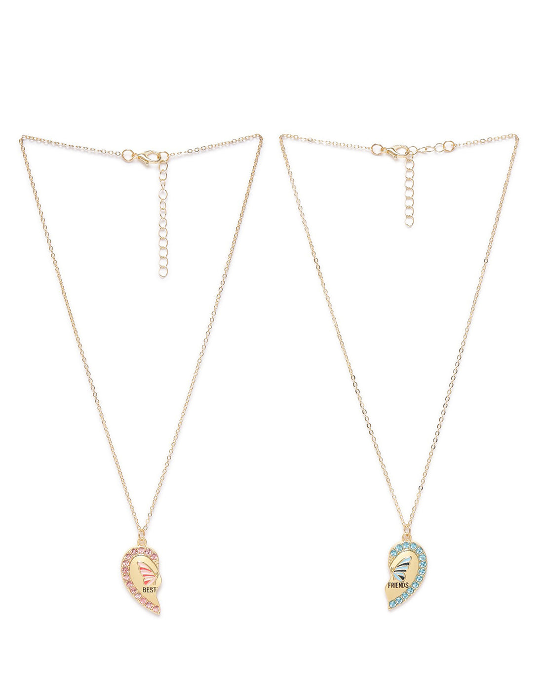 GenZ Set of 2 Rose Gold Plated Best Friend CZ Broken Heart Pendant Multi Pack Necklace