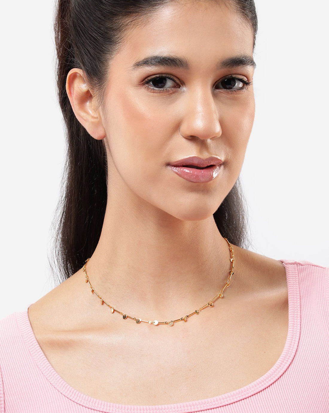 Gold Plated Compact Elongated Link Necklace