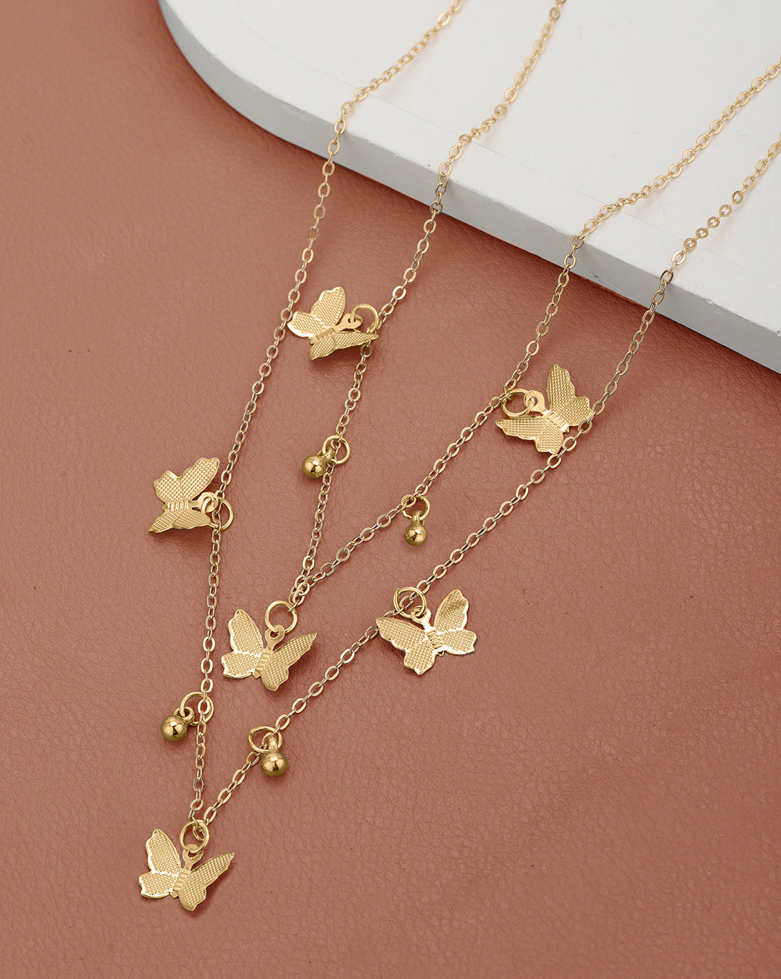 Rose Gold Plated Multiple Butterfly Double Chain Necklace