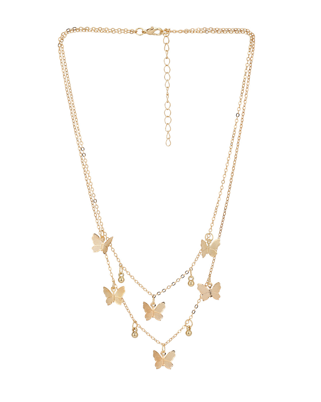Rose Gold Plated Multiple Butterfly Double Chain Necklace