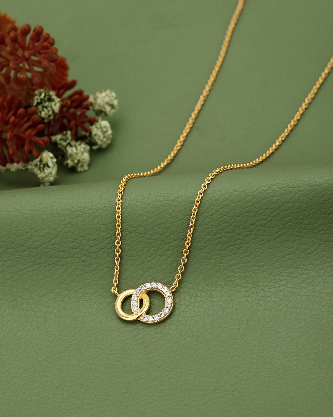 18kt Gold Plated CZ Twin Circle Necklace