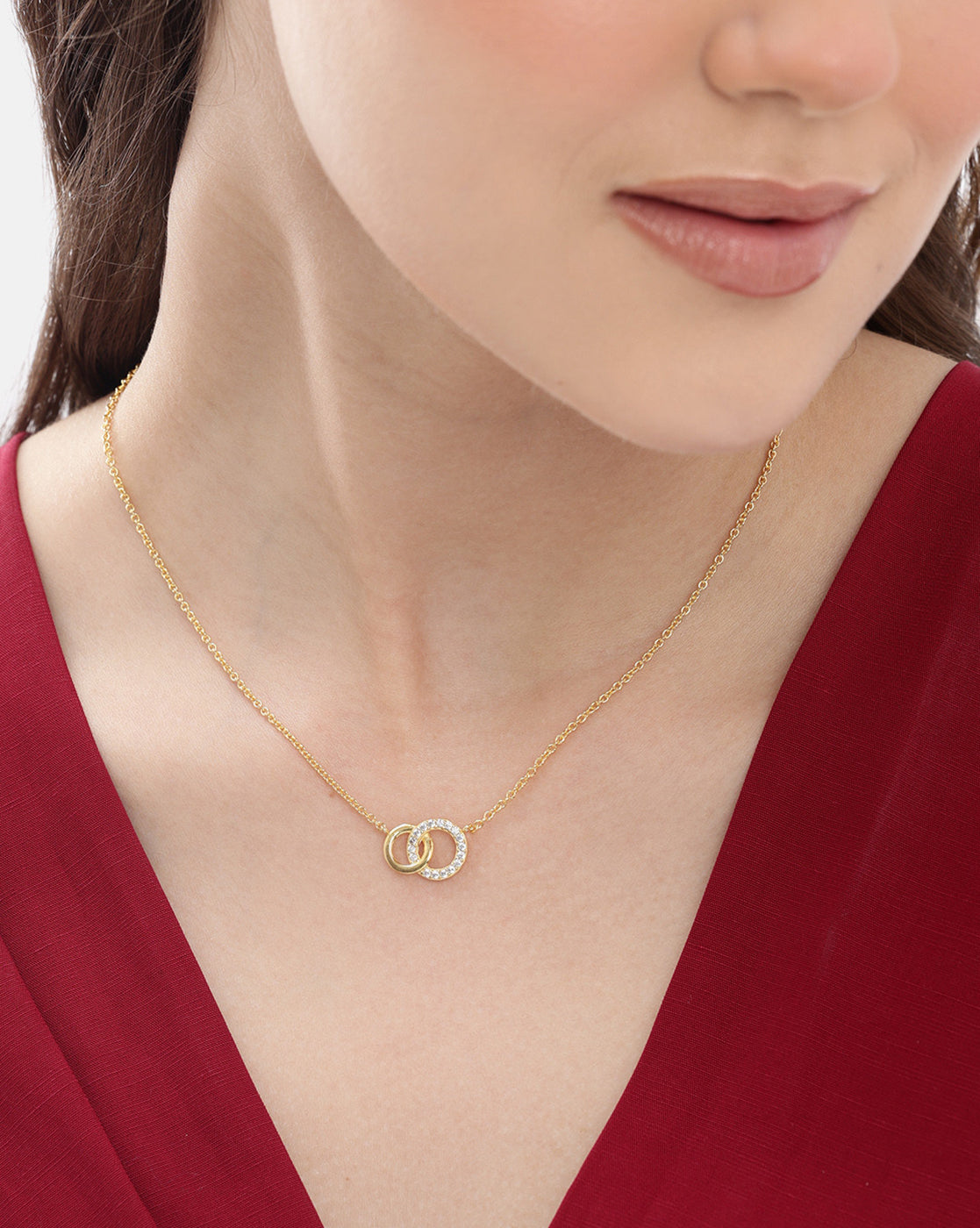 18kt Gold Plated CZ Twin Circle Necklace