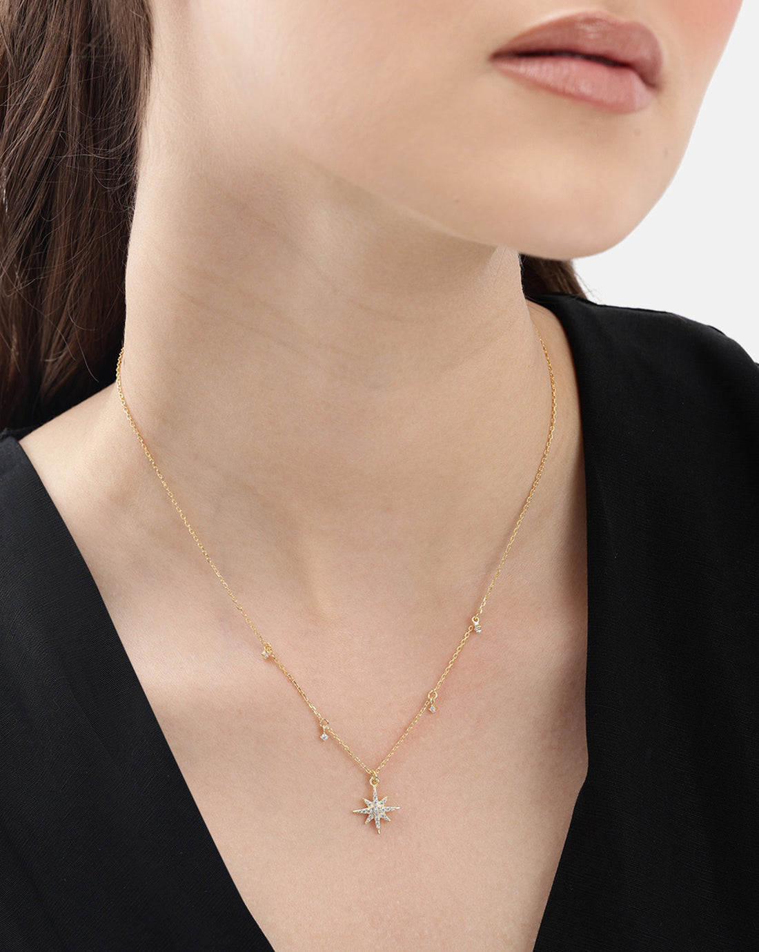18kt Gold Plated CZ Burst Star Pendant and Chain Necklace