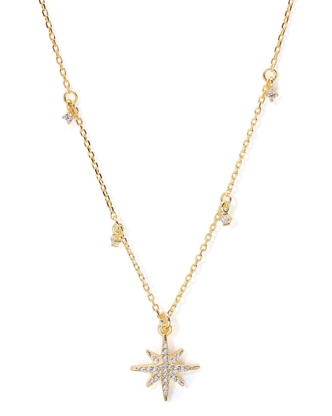 18kt Gold Plated CZ Burst Star Pendant and Chain Necklace