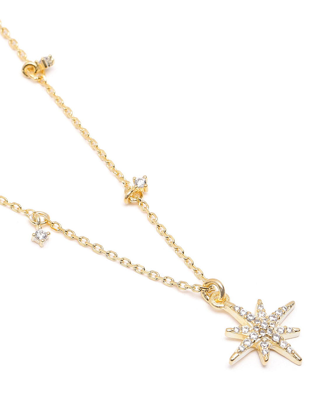 18kt Gold Plated CZ Burst Star Pendant and Chain Necklace