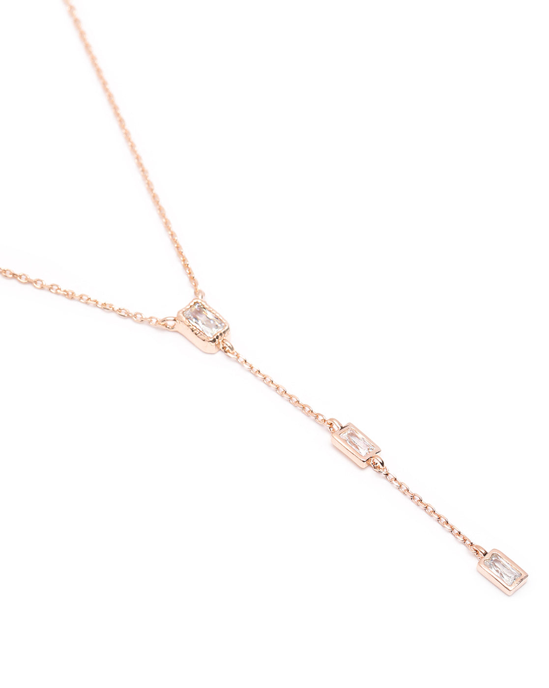 18kt Rose Gold Plated CZ Lariat Necklace