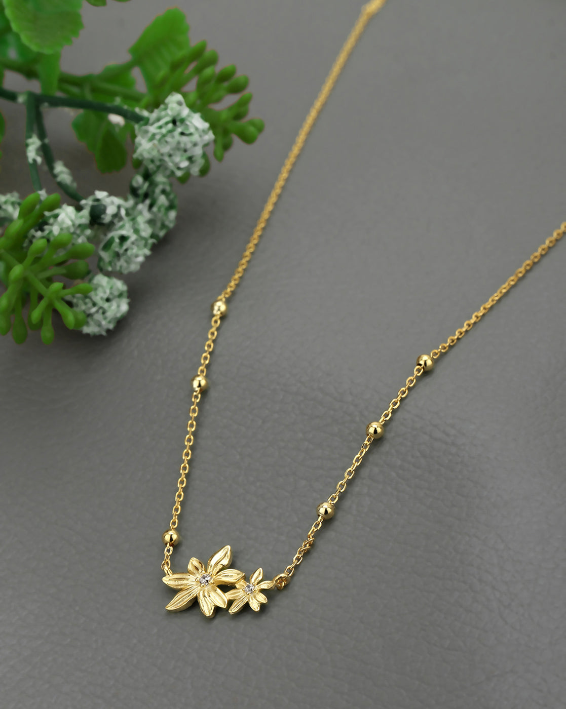 18kt Gold Plated CZ Double Floral Necklace