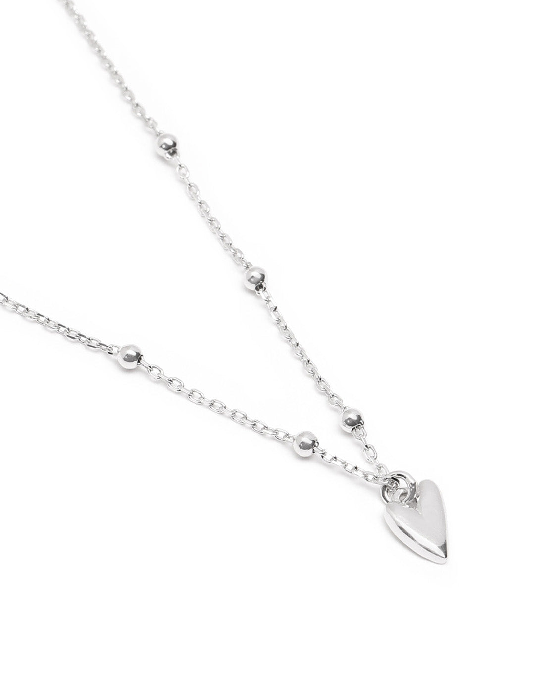 Rhodium Plated Heart Pendant and Chain Necklace