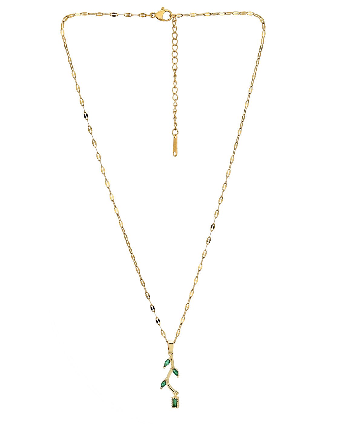 Gold Plated Green CZ Leaf Pendant with Chain