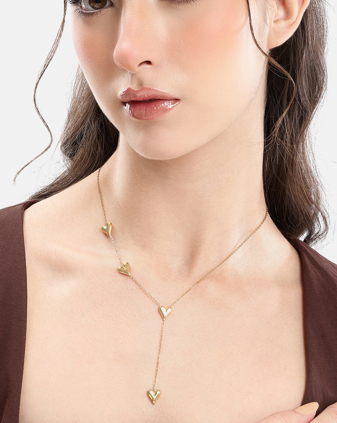 Gold Plated Heart Lariat Necklace