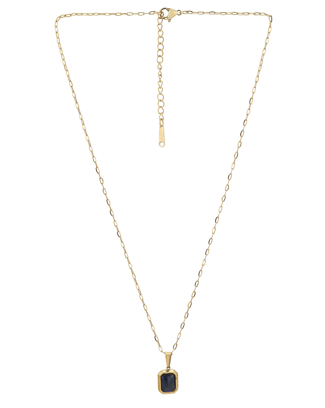 Gold Plated Everyday Blue Crystal Square Pendant and Chain