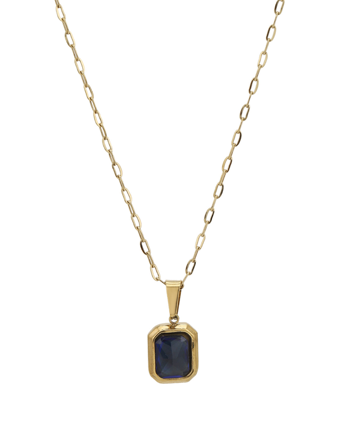 Gold Plated Everyday Blue Crystal Square Pendant and Chain