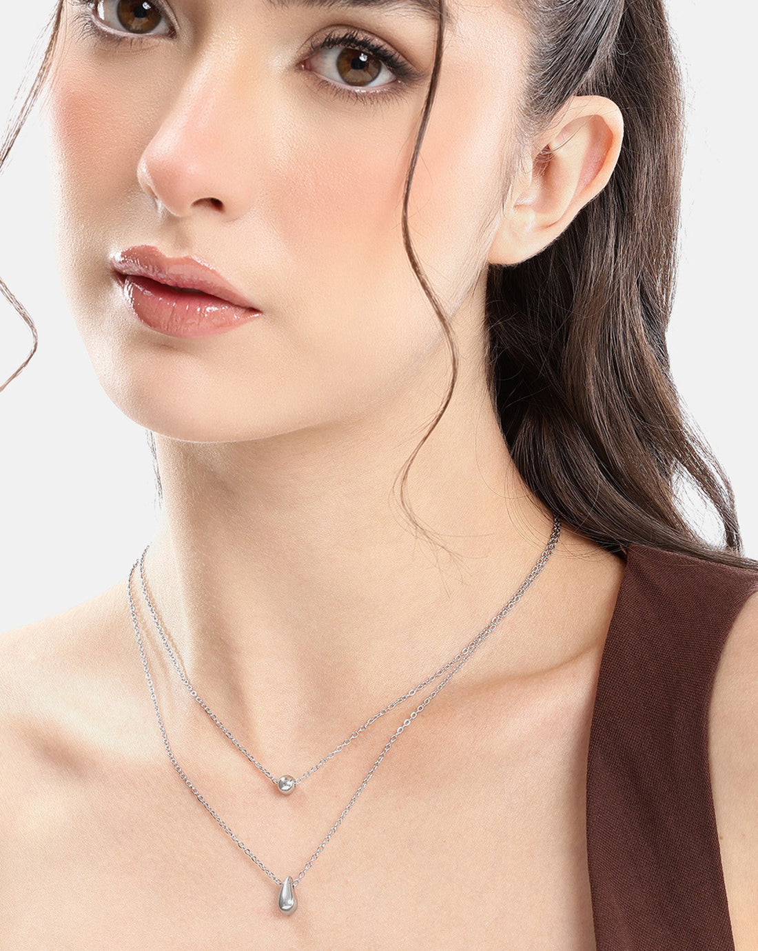 Silver Plated Water Drop Layered Necklace