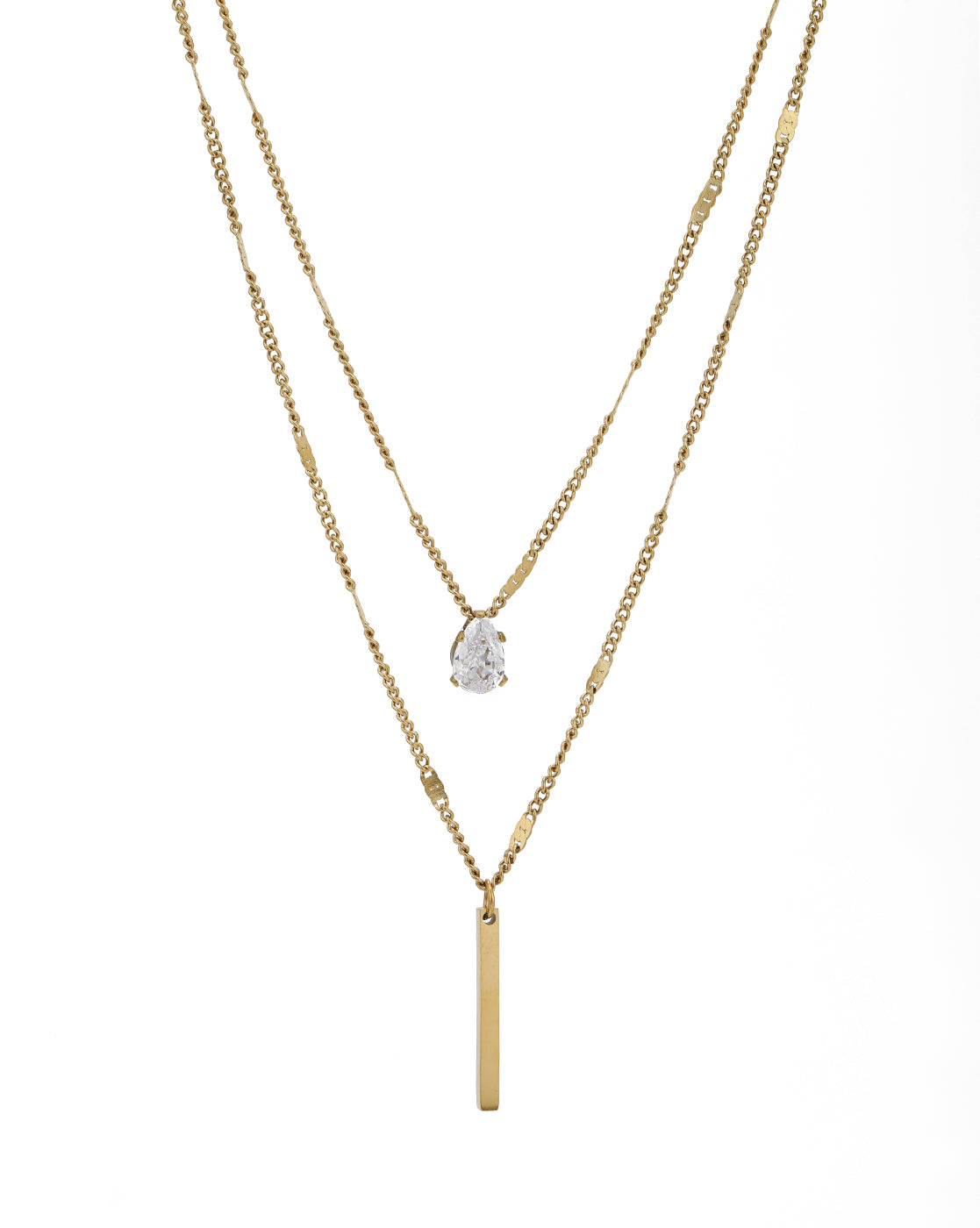 Gold Plated CZ and Bar Layered Necklace