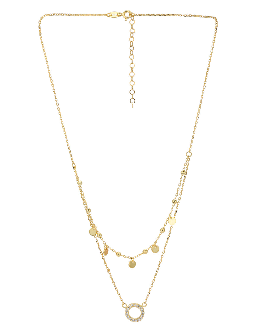 18kt Gold Plated CZ Circular Pendant Layered Necklace