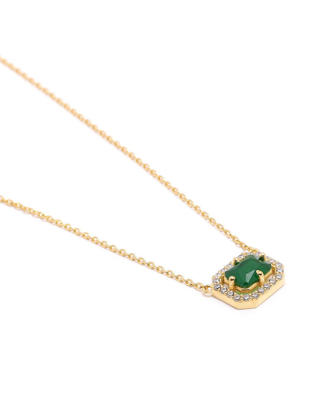 18kt Gold Plated CZ Green Stone Pendant and Chain Necklace