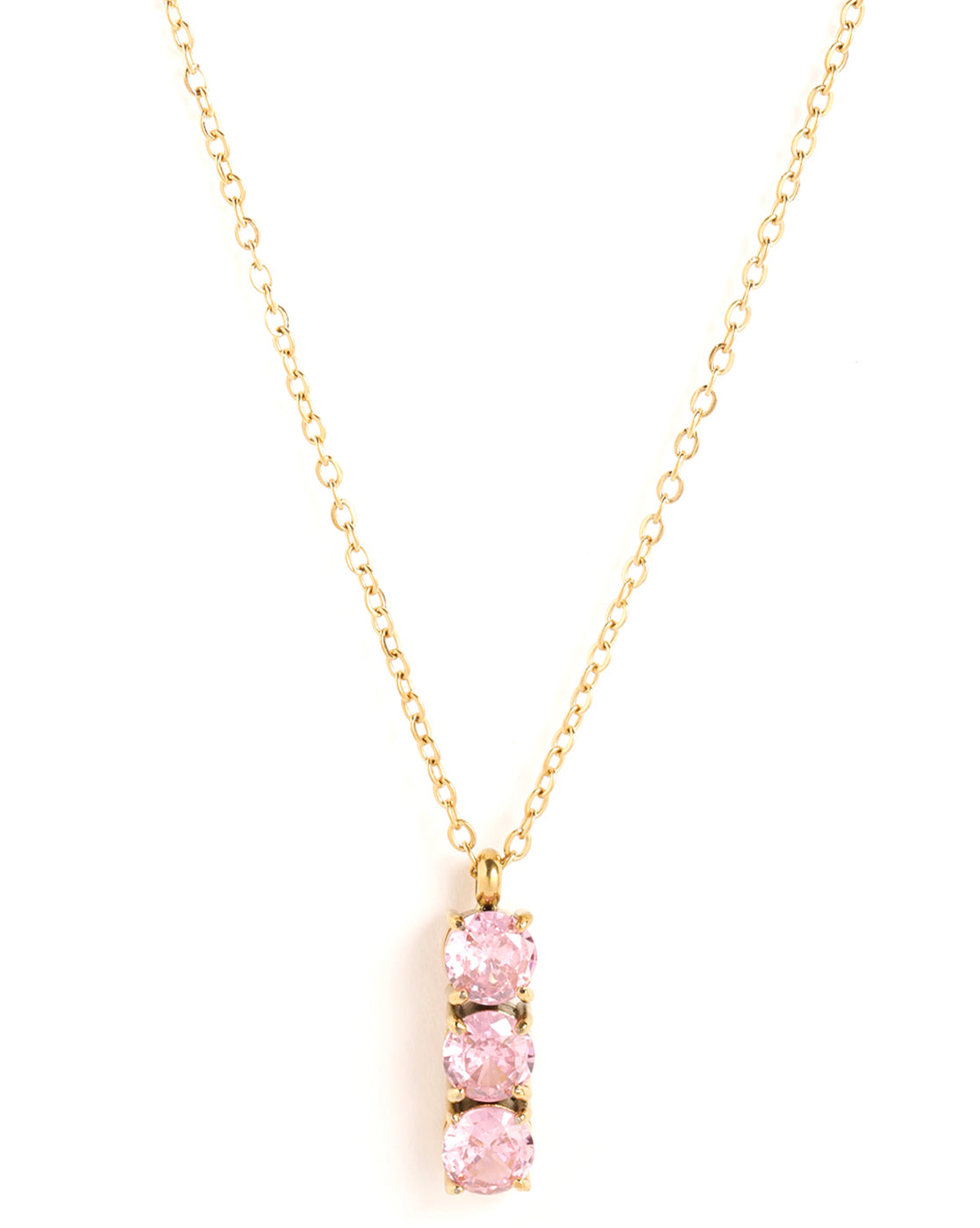 18kt Gold Plated Pink CZ Vertical Bar Pendant with Chain