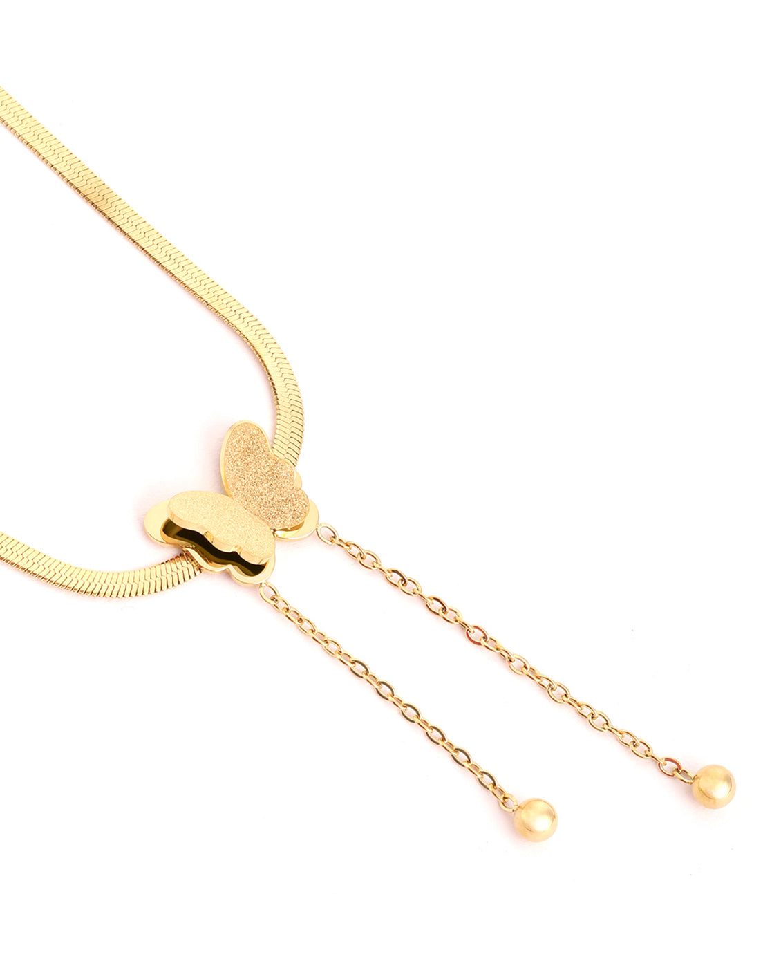 18kt Gold Plated Snake Chain Butterfly Lariat Necklace
