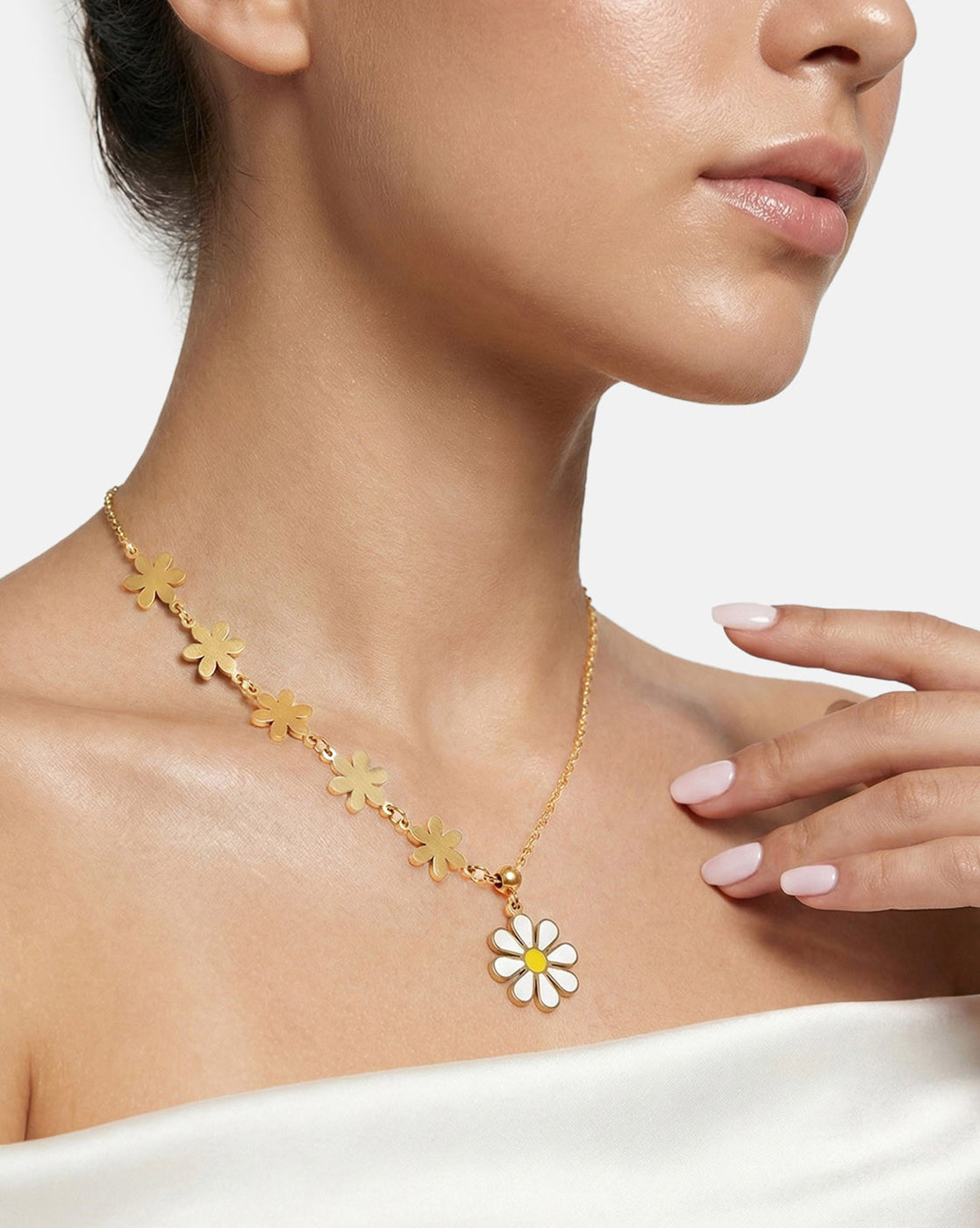18kt Gold Plated Multiple Floral Enamel Necklace