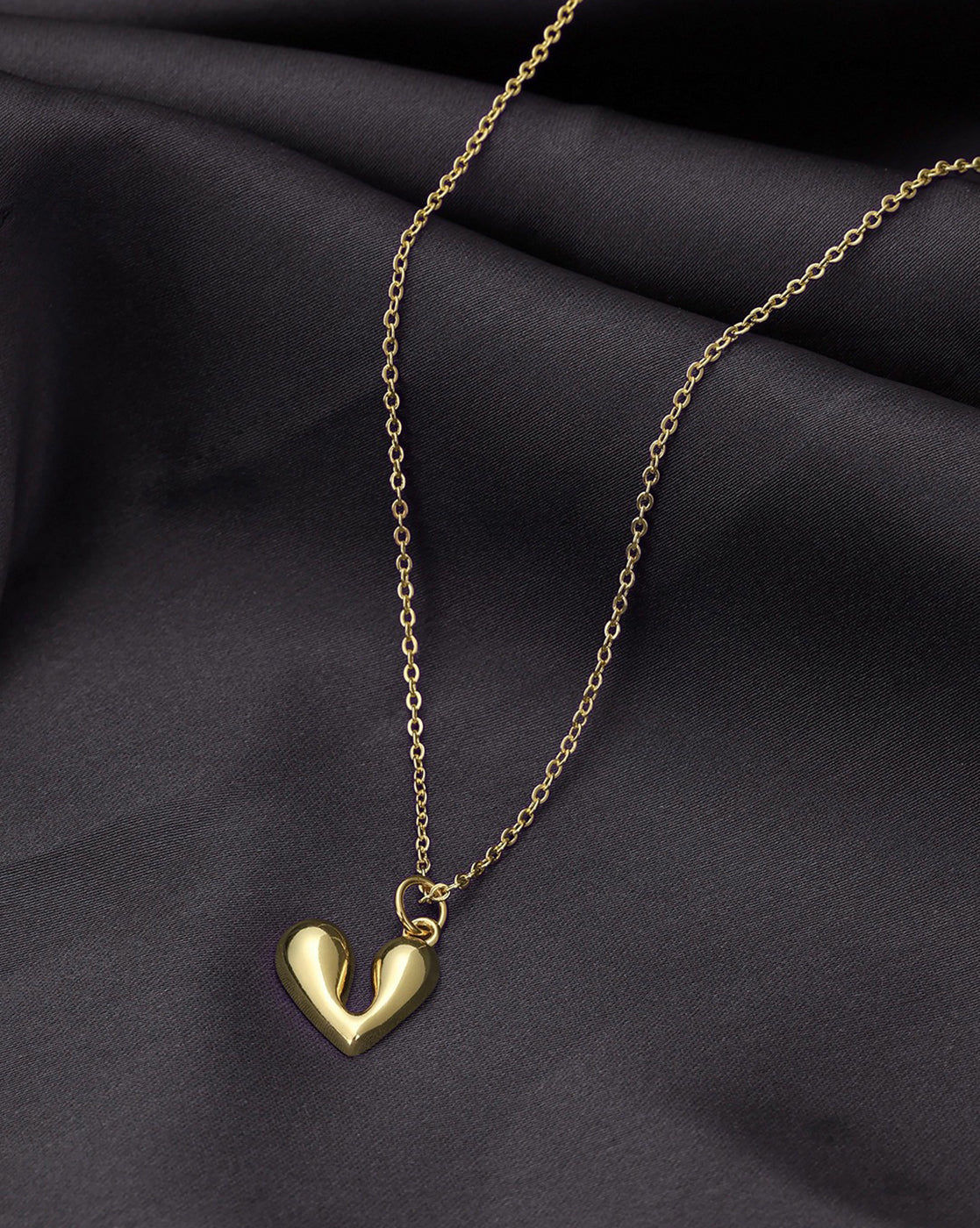18kt Gold Plated Puff Heart Pendant and Chain