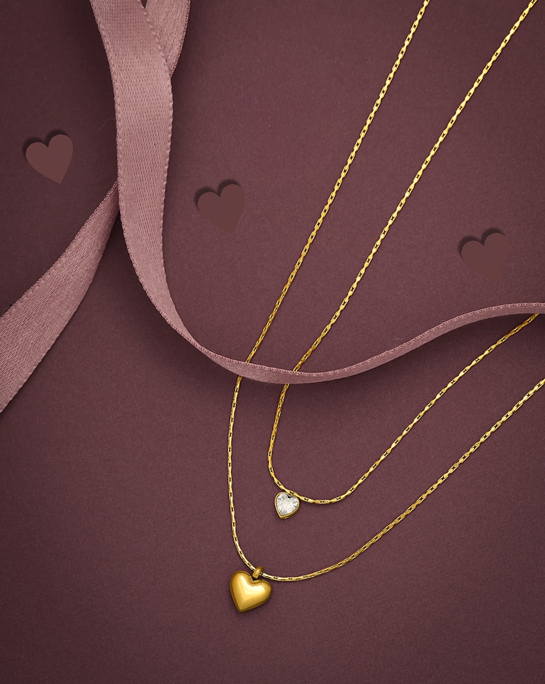 18kt Gold Plated CZ Heart Layered Necklace