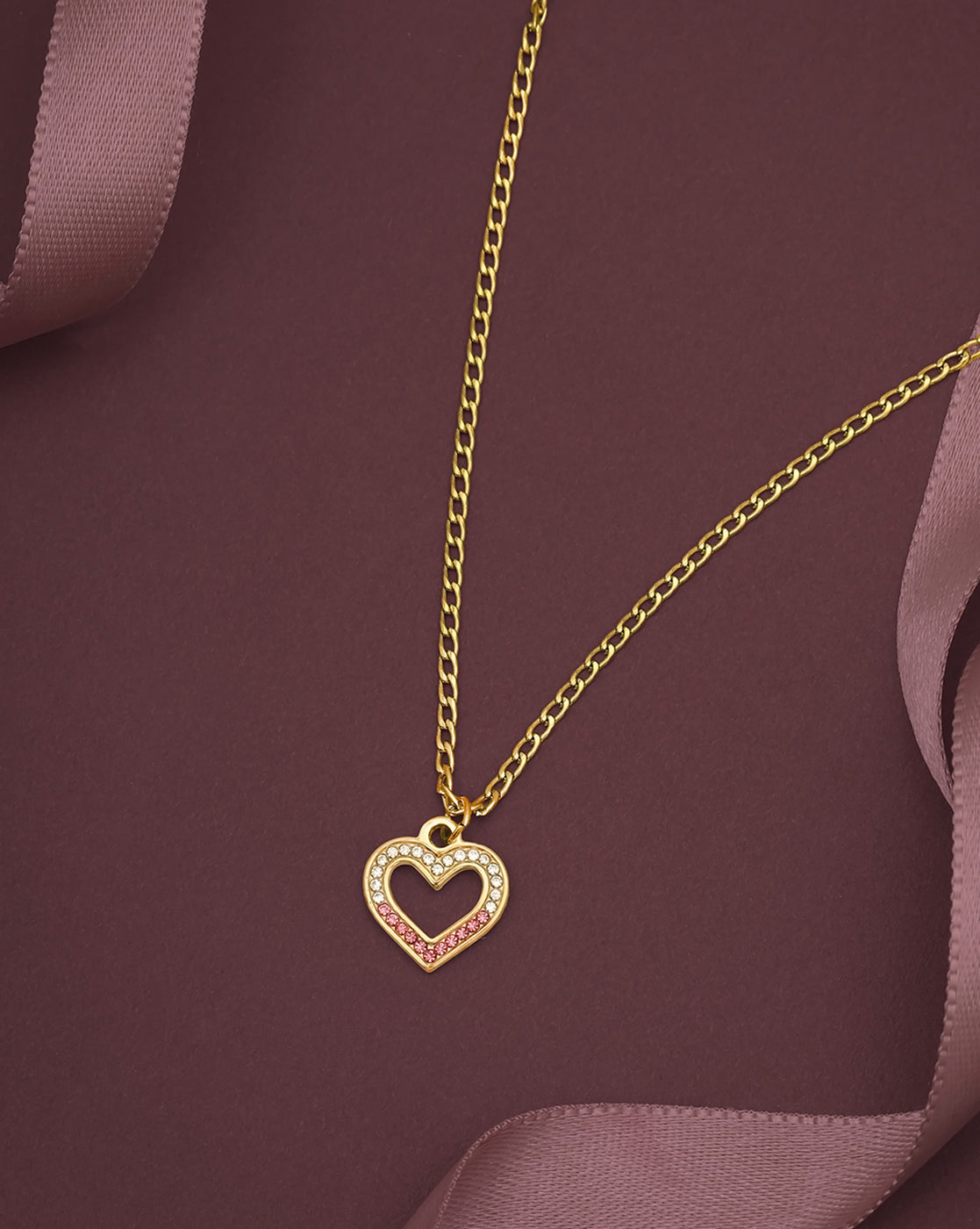 18kt Gold Plated CZ Heart Pendant and Chain
