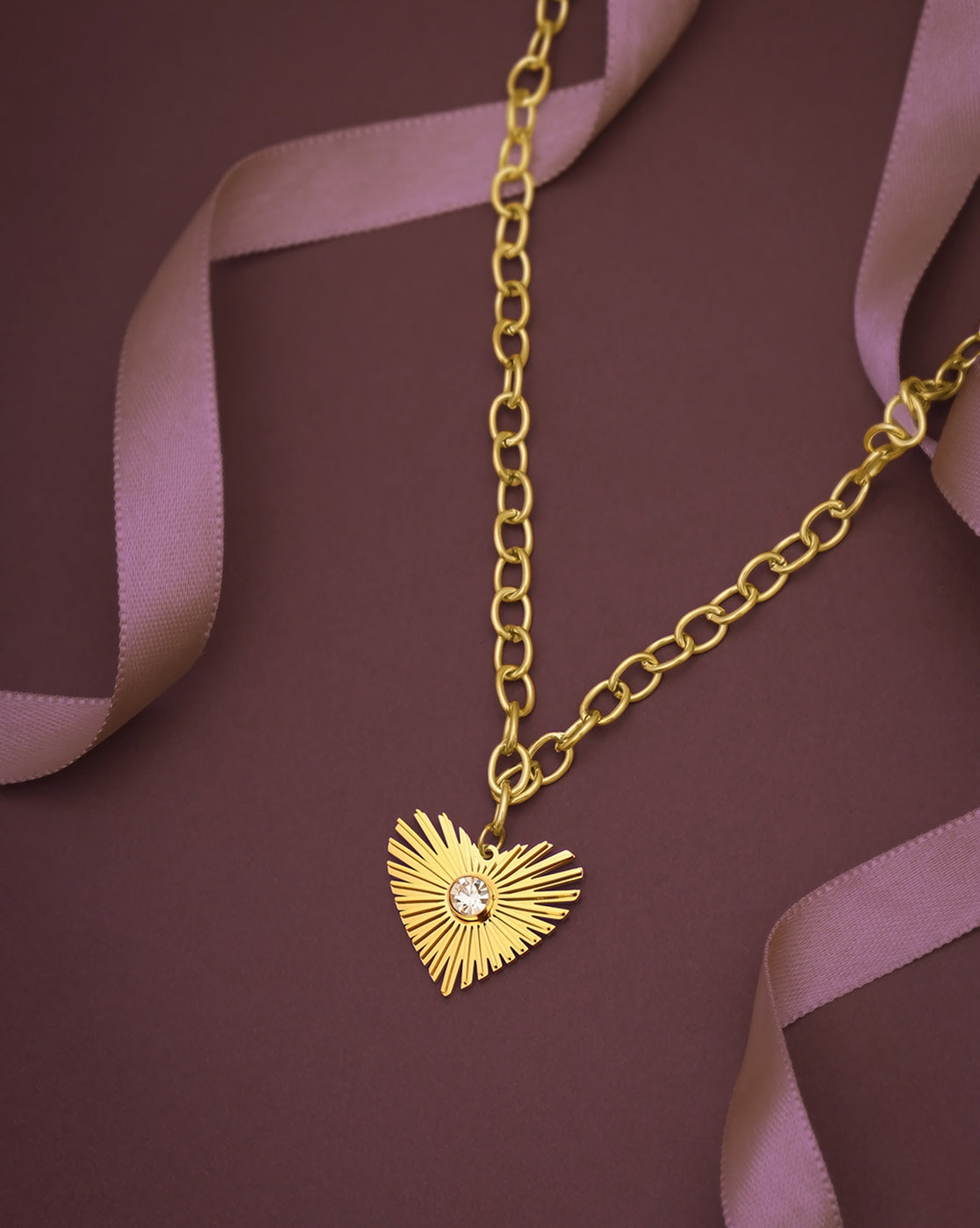 18kt Gold Plated CZ Heart Pendant and Chain