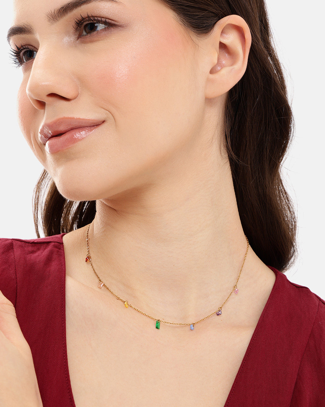 Gold Plated Color Stone Accent Necklace