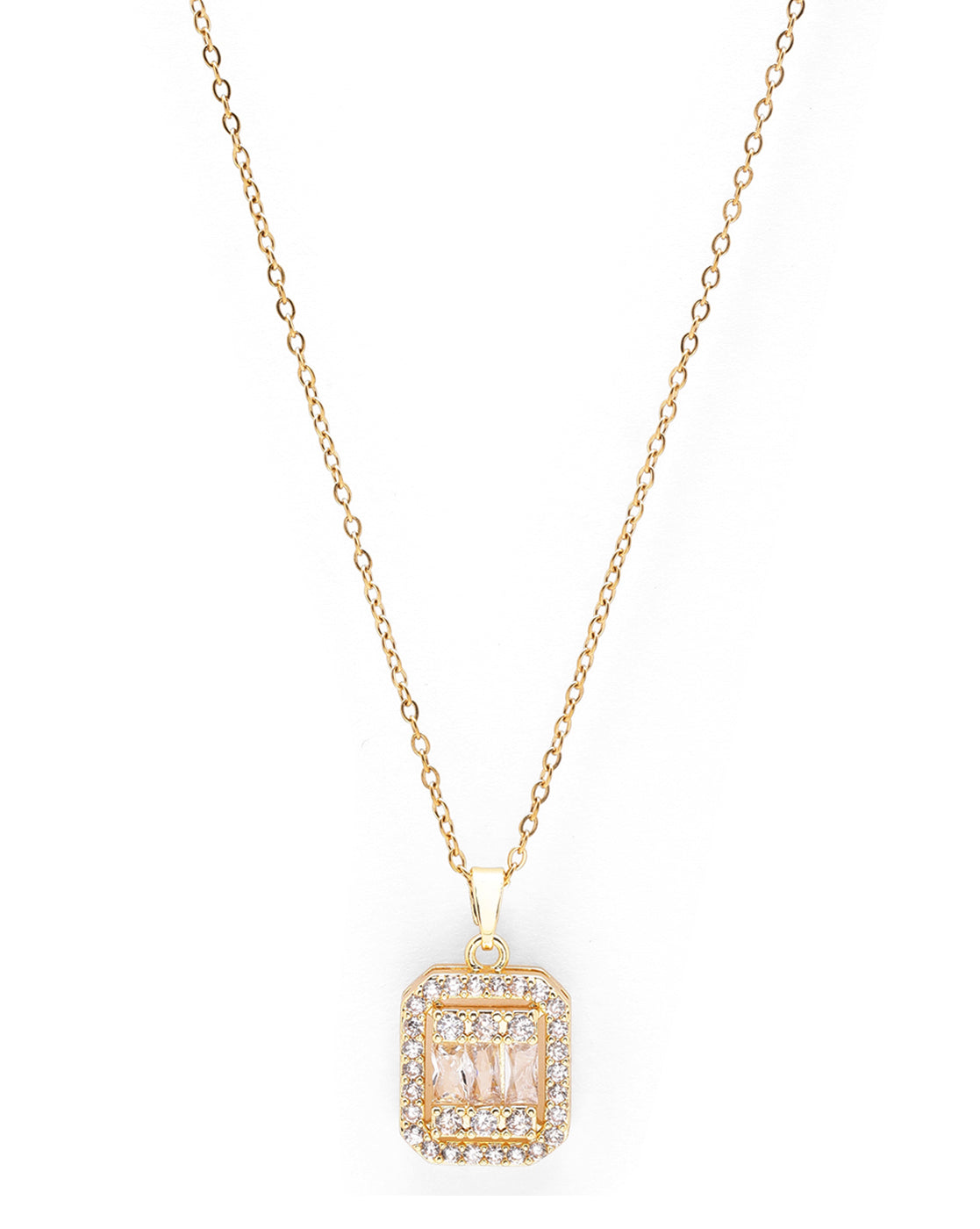 Gold Plated CZ Square Pendant and Chain