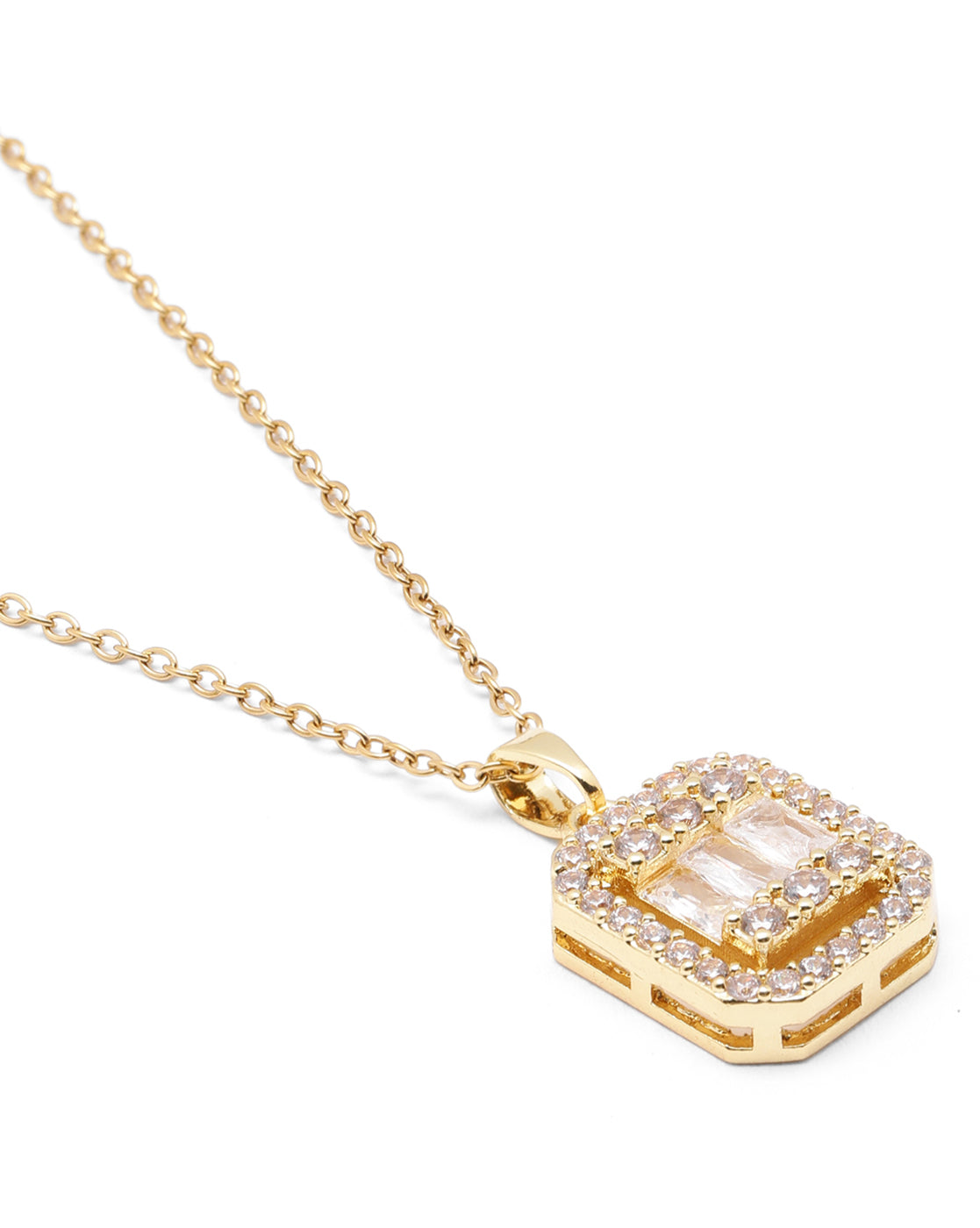 Gold Plated CZ Square Pendant and Chain