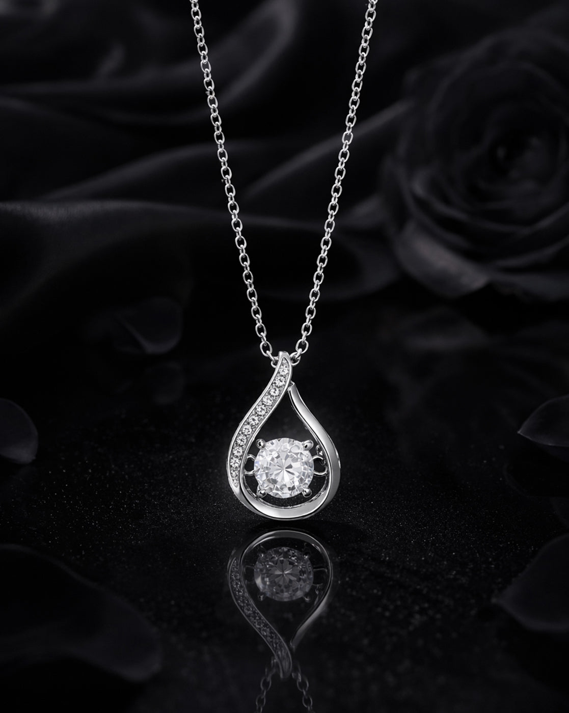 Silver Plated CZ Teardrop Pendant and Chain