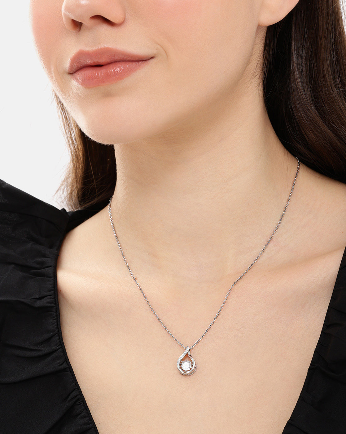 Silver Plated CZ Teardrop Pendant and Chain