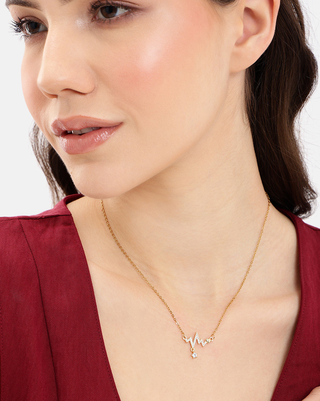 Gold Plated CZ Lifelines Star and Heart Necklace