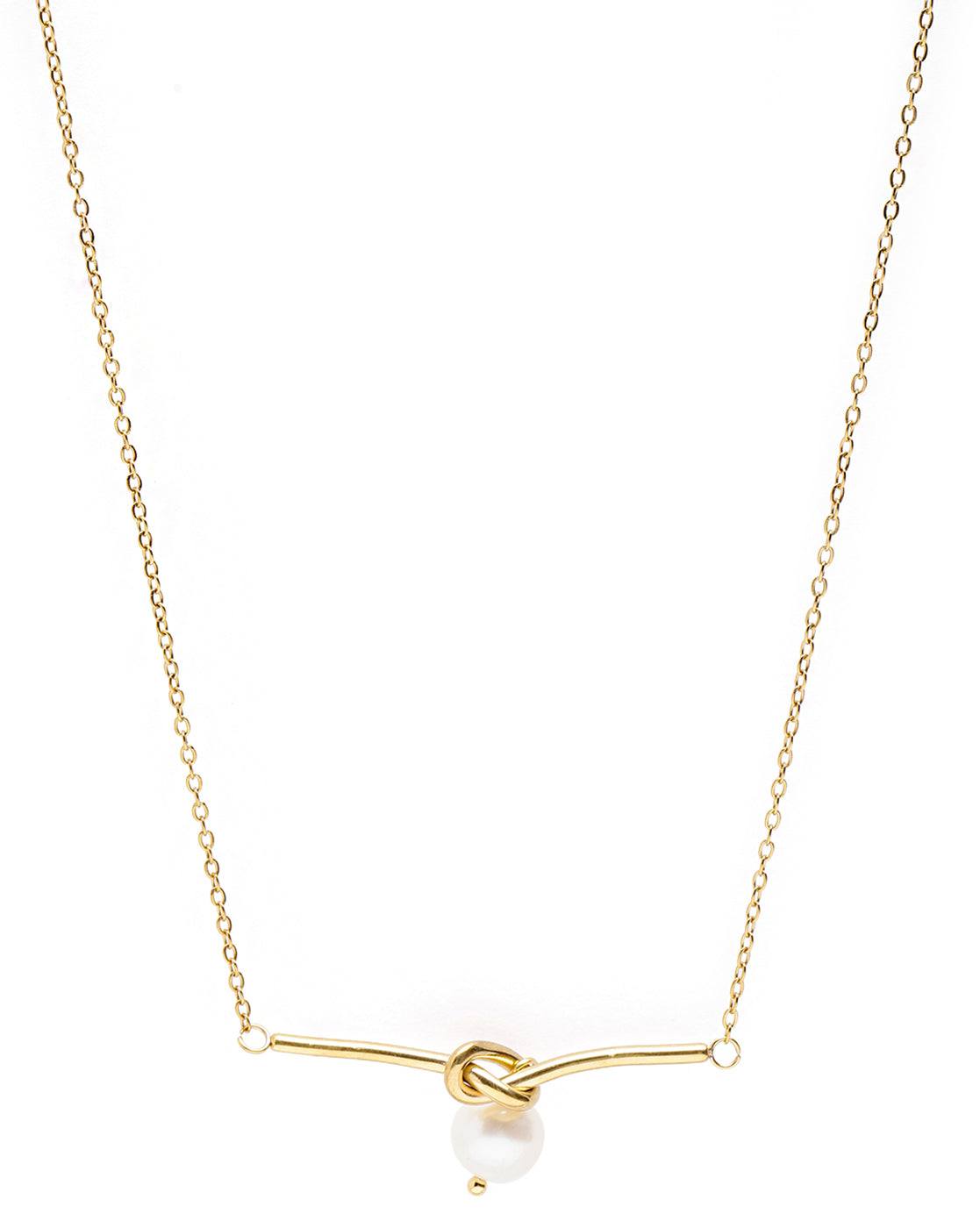 Gold Plated Dangling Bar and Pearl Necklace