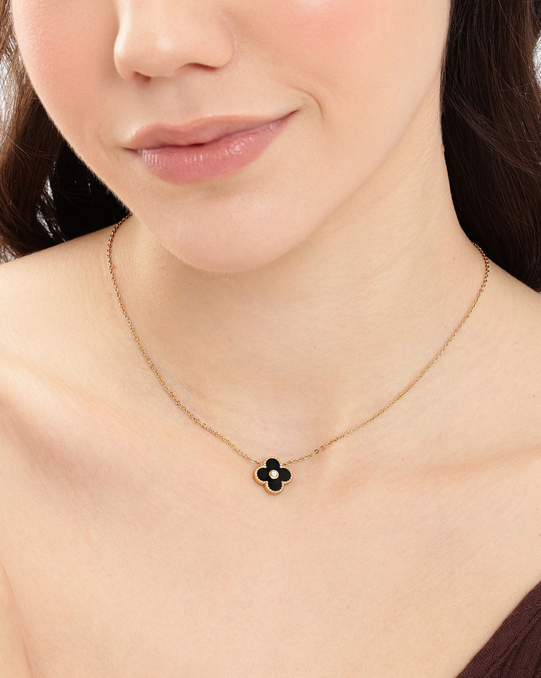 Gold Plated CZ Clover Pendant and Chain